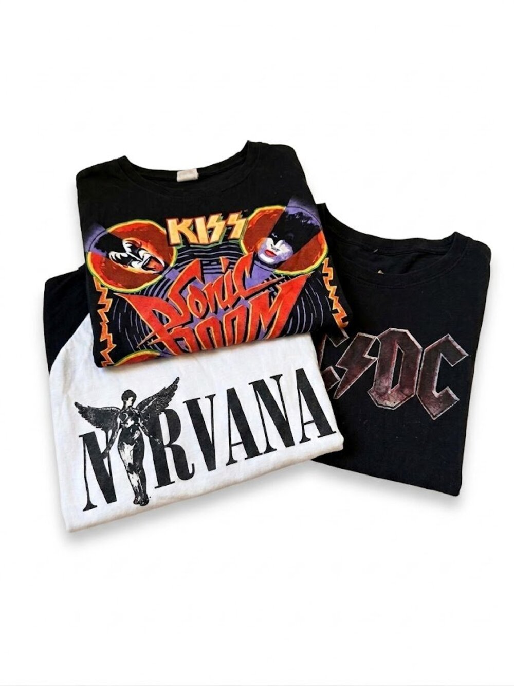 Women's Band Tee Bundle Nirvana AC/DC KISS Fits XS-M Vintage Style Rock Lot